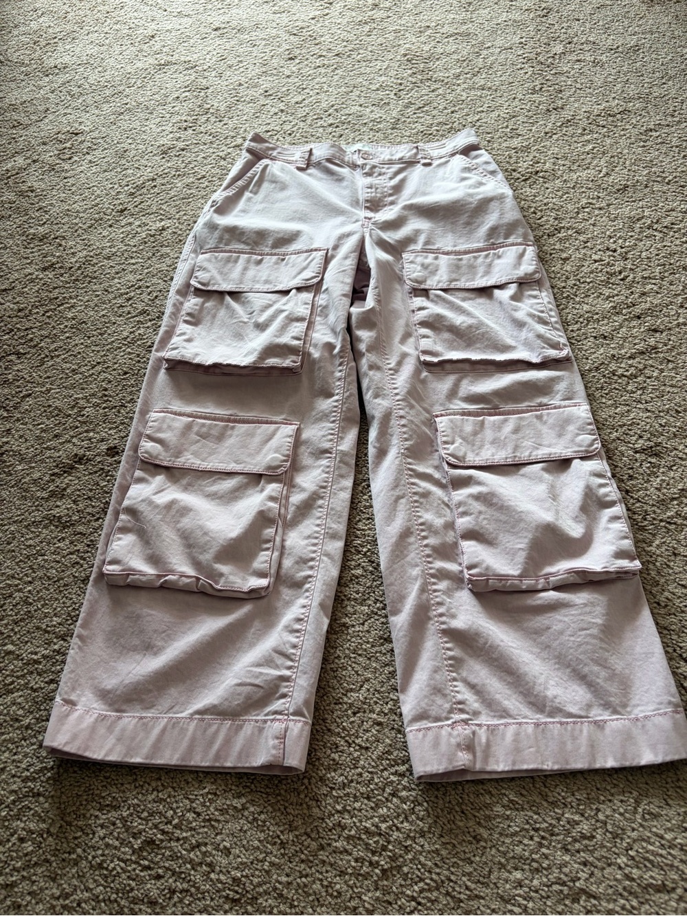 Abercrombie Light Pink Cargo Pants - Wide Leg Utility Style